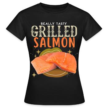 Saumon, Saumon, Pavé de Saumon, Saumon grillé - T-shirt Femme - noir - Devant - AI Model Female 172 dark (172cm)