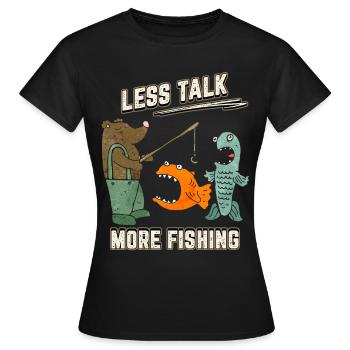 Funny Angler, Bear Fisherman, Comic Style Saying - Women's T-Shirt - black - Front - AI Model Female 172 dark (172cm)