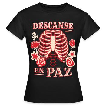 Skelett, Brustkorb, lustiger Spruch Rest-In-Peace - Frauen T-Shirt - Schwarz - Vorne - AI Model Female 172 dark (172cm)