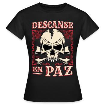 Totenkopf, Crossbones Knochen Spruch Rest-In-Peace - Frauen T-Shirt - Schwarz - Vorne - AI Model Female 172 dark (172cm)