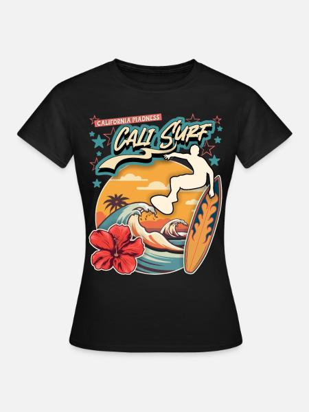 Surfeur californien, surf, planche de surf Vintage - T-shirt Femme - noir