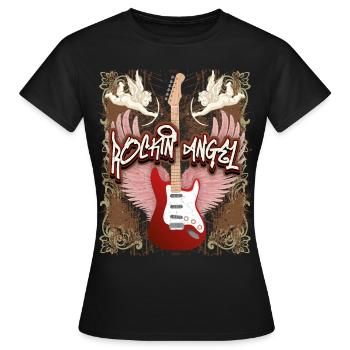 Guitare Guitare électrique, Rock n Roll Dire Ange Chérubins - T-shirt Femme - noir - Devant - AI Model Female 172 dark (172cm)