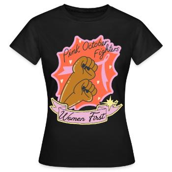 Pink October Fighters, Women's Fight, Pink Bow - Women's T-Shirt - black - Front - AI Model Female 172 dark (172cm)