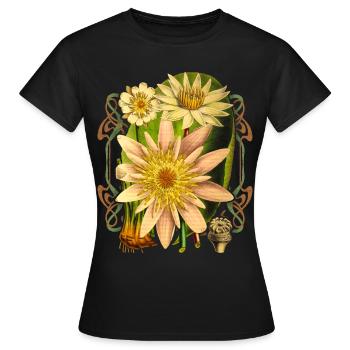 Vintage botanische Seerose, Lotusblüte - Frauen T-Shirt - Schwarz - Vorne - AI Model Female 172 dark (172cm)