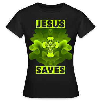 Jesus Christus, Christliches Kreuz, Jesus Saves - Frauen T-Shirt - Schwarz - Vorne - AI Model Female 172 dark (172cm)