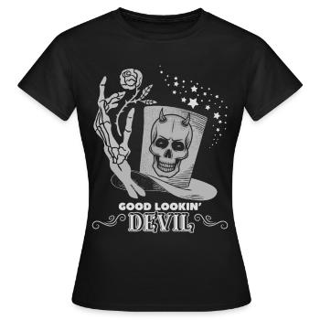 Devil Devil, Satan disant squelette main avec Rose - T-shirt Femme - noir - Devant - AI Model Female 172 dark (172cm)