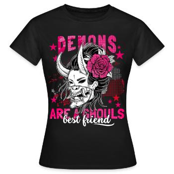 Anime Girl, Japanese Geisha, Japan Demon Saying - Women's T-Shirt - black - Front - AI Model Female 172 dark (172cm)