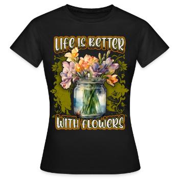 Freesias, Vintage Botanical Floral Illustration - Women's T-Shirt - black - Front - AI Model Female 172 dark (172cm)