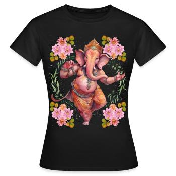 Dieu hindou Ganesha, Ganesh Illustration - T-shirt Femme - noir - Devant - AI Model Female 172 dark (172cm)