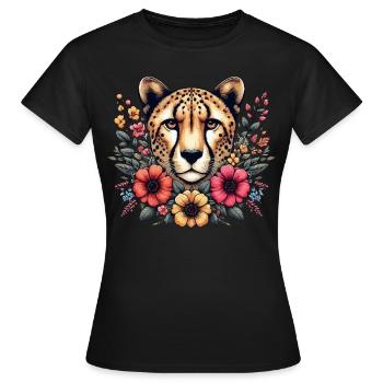 Guépard Fleurs de guépard - T-shirt Femme - noir - Devant - AI Model Female 172 dark (172cm)