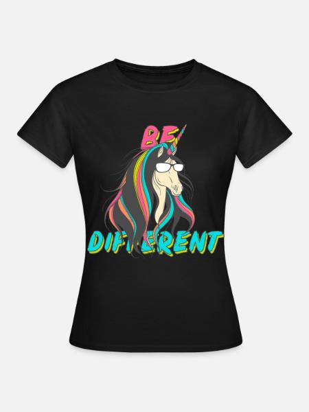 Be Different Cooles Einhorn Regenbogen - Frauen T-Shirt - Schwarz