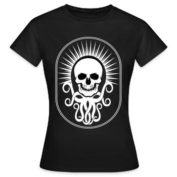 cthulu Tentakel Totenkopf/ schwarz weiß Horror - Frauen T-Shirt - Schwarz - Vorne - AI Model Female 172 dark (172cm)