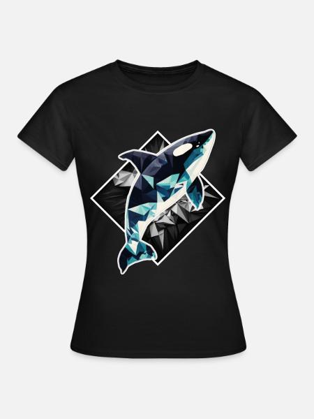 Wal Orca Polygon Geometrisch Unterwasserwelt Ozean - Frauen T-Shirt - Schwarz