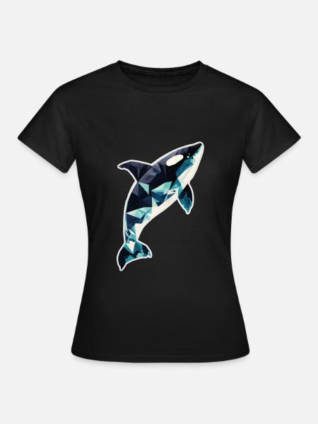 Wal Orca Polygon Geometrisch Unterwasserwelt Ozean - Frauen T-Shirt - Schwarz
