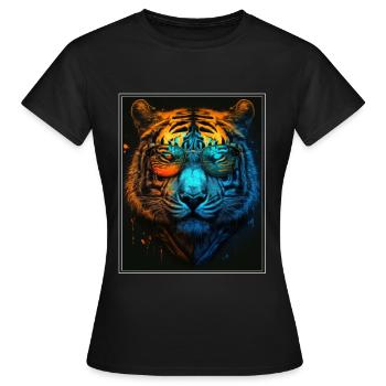 Bengalischer Tiger Katze Boss Chef Raubkatze Neon - Frauen T-Shirt - Schwarz - Vorne - AI Model Female 172 dark (172cm)