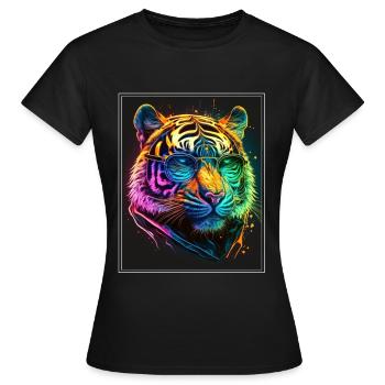 Bengalischer Tiger Katze Boss Chef Raubkatze Neon - Frauen T-Shirt - Schwarz - Vorne - AI Model Female 172 dark (172cm)