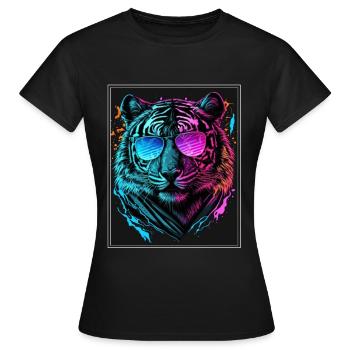 Bengalischer Tiger Katze Boss Chef Raubkatze Neon - Frauen T-Shirt - Schwarz - Vorne - AI Model Female 172 dark (172cm)