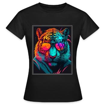 Bengalischer Tiger Katze Boss Chef Raubkatze Neon - Frauen T-Shirt - Schwarz - Vorne - AI Model Female 172 dark (172cm)
