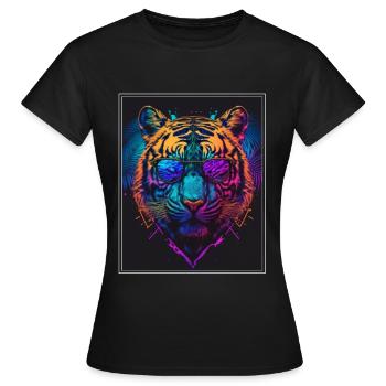Bengalischer Tiger Katze Boss Chef Raubkatze Neon - Frauen T-Shirt - Schwarz - Vorne - AI Model Female 172 dark (172cm)