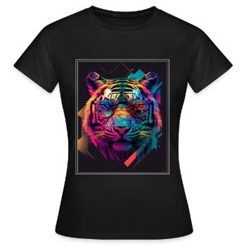 Bengalischer Tiger Katze Polygon Raubkatze Neon - Frauen T-Shirt - Schwarz - Vorne - AI Model Female 172 dark (172cm)