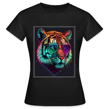 Bengalischer Tiger Katze Polygon Raubkatze Neon - Frauen T-Shirt - Schwarz - Vorne - AI Model Female 172 dark (172cm)