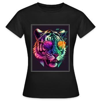 Bengalischer Tiger Katze Polygon Raubkatze Neon - Frauen T-Shirt - Schwarz - Vorne - AI Model Female 172 dark (172cm)