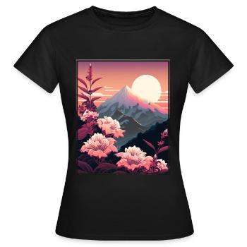 Mondblume Moonflower Mond Japanisch Vaporwave - Frauen T-Shirt - Schwarz - Vorne - AI Model Female 172 dark (172cm)