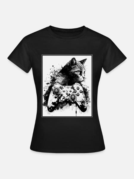 Cats and Gaming Katze Kätzchen Controller Zocken - Frauen T-Shirt - Schwarz