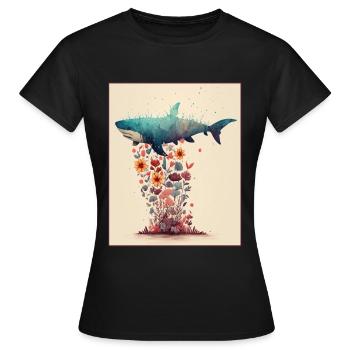 Requin Océan Plantes Fleurs Maritime Deep Sea Climat - T-shirt Femme - noir - Devant - AI Model Female 172 dark (172cm)