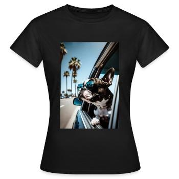 Bosten Terrier Sonnenbrille Strand Palmen Sommer - Frauen T-Shirt - Schwarz - Vorne - AI Model Female 172 dark (172cm)