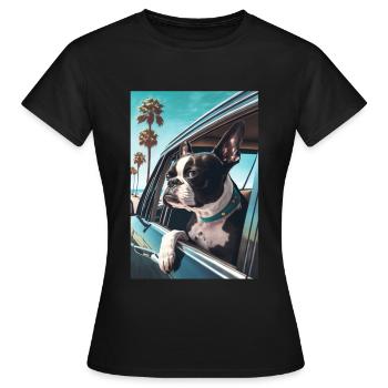 Bosten Terrier Sonnenbrille Strand Palmen Sommer - Frauen T-Shirt - Schwarz - Vorne - AI Model Female 172 dark (172cm)