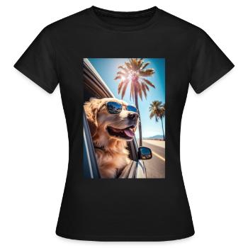 Golden Retriever Sonnenbrille Strand Palmen - Frauen T-Shirt - Schwarz - Vorne - AI Model Female 172 dark (172cm)