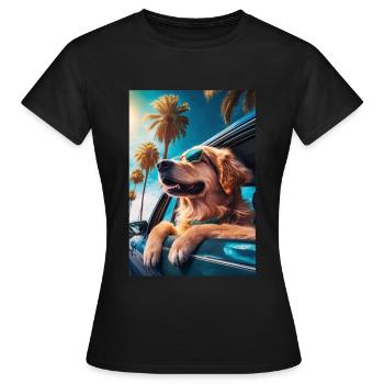 Golden Retriever Sonnenbrille Strand Palmen - Frauen T-Shirt - Schwarz - Vorne - AI Model Female 172 dark (172cm)
