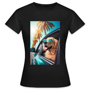 Golden Retriever Sonnenbrille Strand Palmen - Frauen T-Shirt - Schwarz - Vorne - AI Model Female 172 dark (172cm)