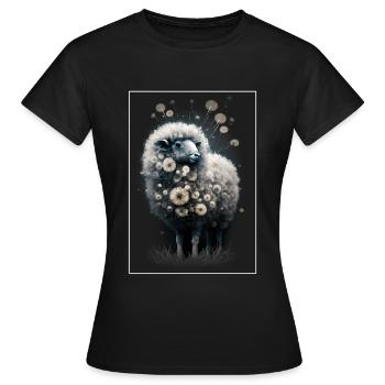 Laine de mouton Laine de mouton Pissenlit - T-shirt Femme - noir - Devant - AI Model Female 172 dark (172cm)
