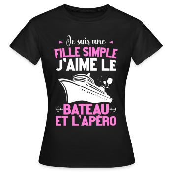 Fille Simple Bateau Apéro Humour Marin Croisière - T-shirt Femme - noir - Devant - AI Model Female 172 dark (172cm)