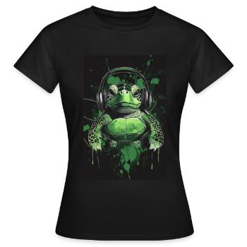 Turtle Headphones Headphones Music - Women's T-Shirt - black - Front - AI Model Female 172 dark (172cm)