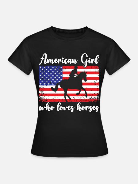 Amerikanisches Mädchen, das Arabische Pferde liebt - Frauen T-Shirt - Schwarz