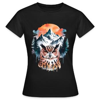 Owl Watercolor Effect Barn Owl Eagle Owl Owls - Women's T-Shirt - black - Front - AI Model Female 172 dark (172cm)
