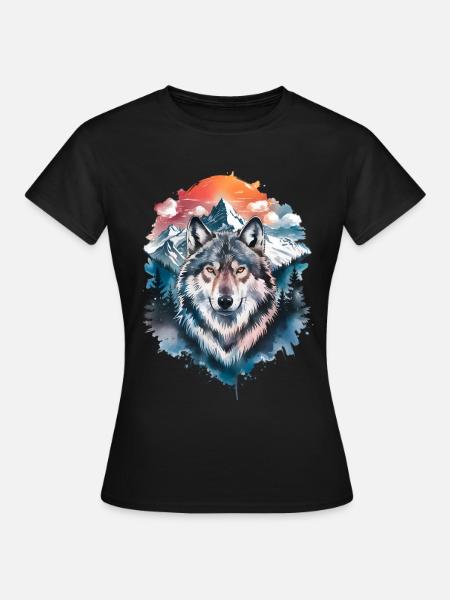 loup aquarelle art loups oeuvre loup - T-shirt Femme - noir