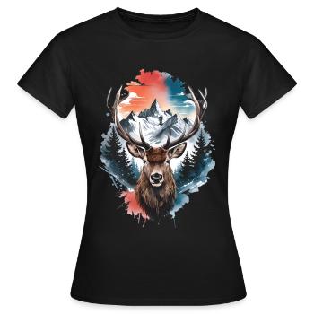 Hirsch Wasserfarben Effekt Kunst Hirsche Rothirsch - Frauen T-Shirt - Schwarz - Vorne - AI Model Female 172 dark (172cm)