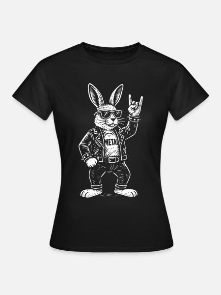 Metallhase Rockmusik Lustig Heavy Metal Retro - Frauen T-Shirt - Schwarz