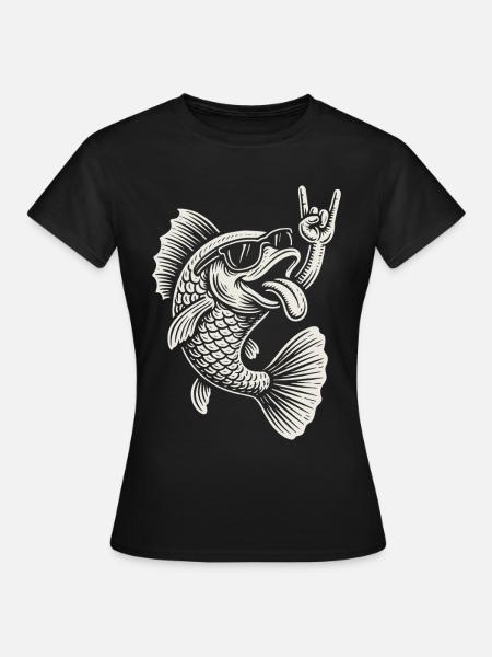 Rock Music Fish Funny Metal Music Retro - Women's T-Shirt - black