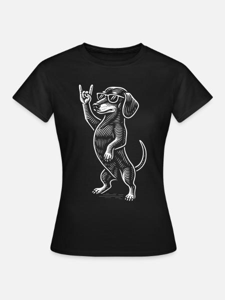 Rock Musik Funny Heavy Metal Retro Dachshund - Frauen T-Shirt - Schwarz