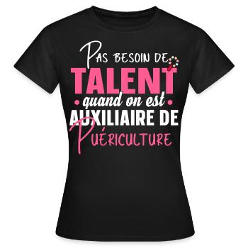 Auxiliaire de puériculture Puéricultrice Métier - T-shirt Femme - noir - Devant - AI Model Female 172 dark (172cm)