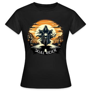 SKULL RIDER : AVENTURE DANS LE DÉSERT SOUS LE COUCHER DU SOLEIL - T-shirt Femme - noir - Devant - AI Model Female 172 dark (172cm)