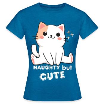 Chat Espiègle et Mignon - T-shirt Femme - bleu saphir antique chiné - Devant - AI Model Female 172 dark (172cm)