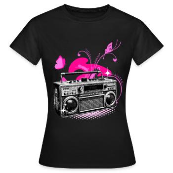 Retro Floral Boombox in Hot Pink - Women's T-Shirt - black - Front - AI Model Female 172 dark (172cm)