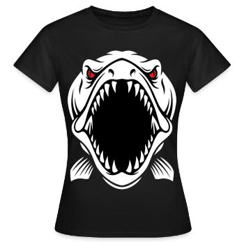 Hecht Barrakuda Maskottchen-Logo Angeln Sport Gaming - Frauen T-Shirt - Schwarz - Vorne - AI Model Female 172 dark (172cm)