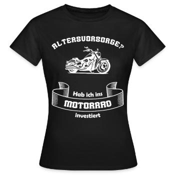Altersvorsorge Motorrad – Biker Spruch - Frauen T-Shirt - Schwarz - Vorne - AI Model Female 172 dark (172cm)